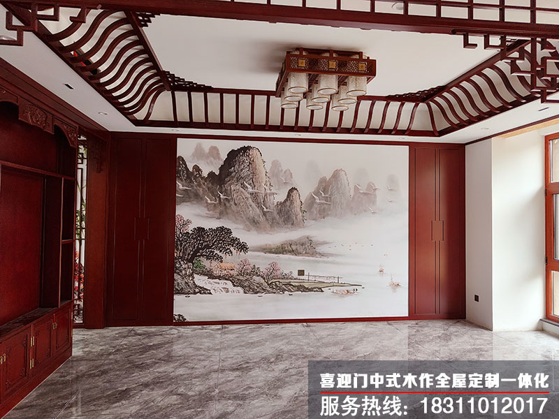 喜迎門(mén)別墅客廳中式裝修全屋定制效果圖